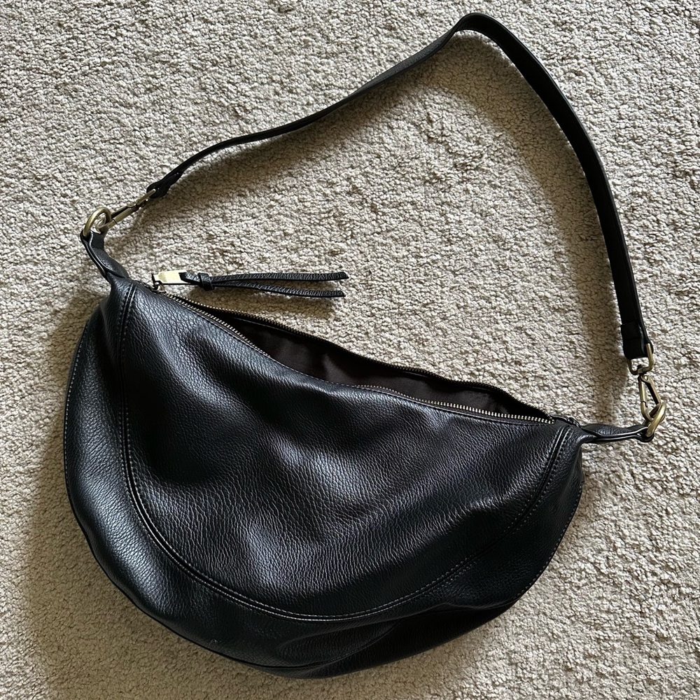 Anthropologie Black Leather Crescent Bag